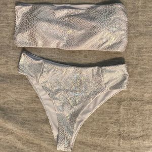 Medium Shein silver snakeskin bathing suit top and bottoms